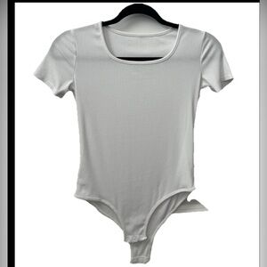 Womens Short Sleeve One Piece Bodysuit Size S White (0711)